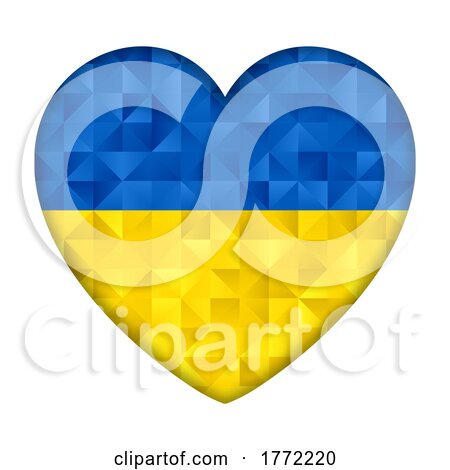 Heart with Ukraine Flag Low Poly Design On a White Background by KJ Pargeter