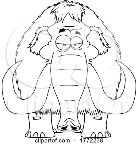 Cartoon Black and White Woolly Mammoth with Big Tusks by Hit Toon