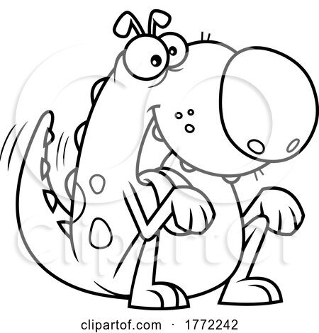 Cartoon Black and White Begging Dino Caveman Pet by Hit Toon