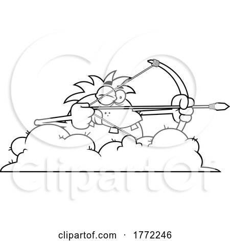 Cartoon Black and White Caveman Shooting an Arrow by Hit Toon