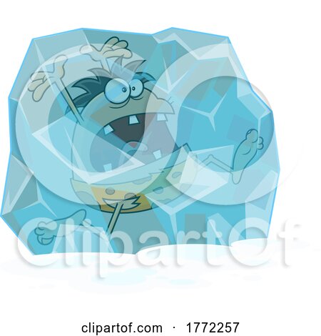 Cartoon Caveman Trapped in Ice in a Running Pose by Hit Toon