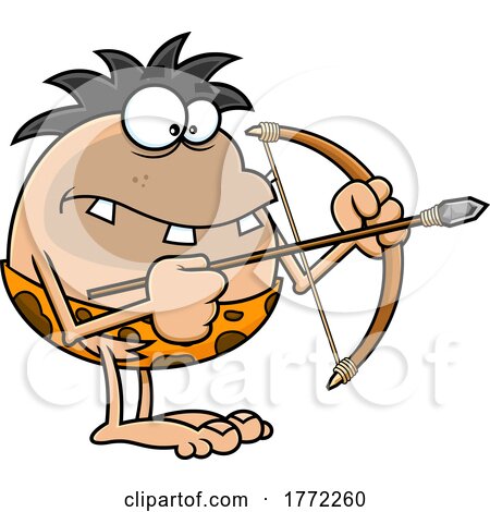Cartoon Caveman Holding a Bow and Arrow by Hit Toon