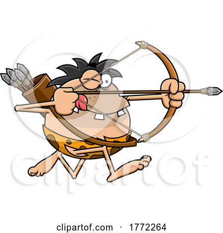 Cartoon Caveman Aiming an Arrow by Hit Toon