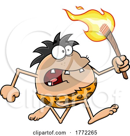 Cartoon Caveman Running with a Torch by Hit Toon