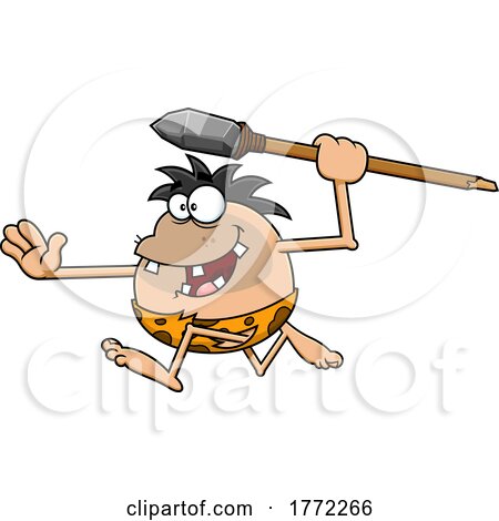 Cartoon Caveman Throwing a Spear by Hit Toon