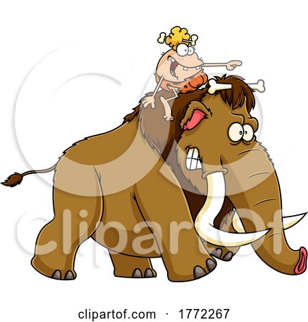 Cartoon Cave Woman Riding a Woolly Mammoth by Hit Toon