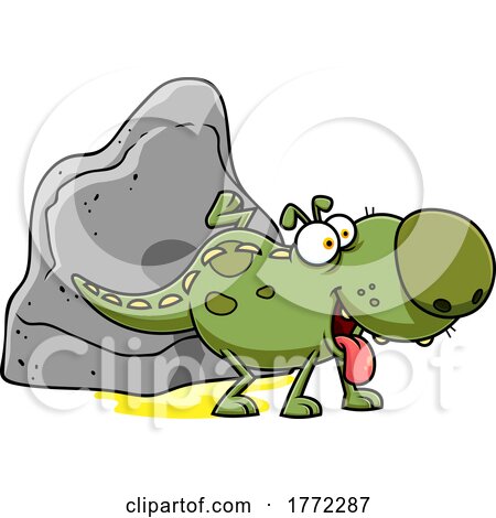 Cartoon Dino Caveman Pet Peeing on a Rock by Hit Toon