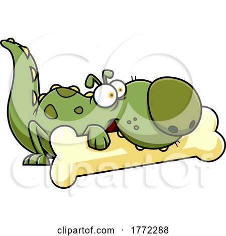 Cartoon Dino Caveman Pet Chewing on a Bone by Hit Toon