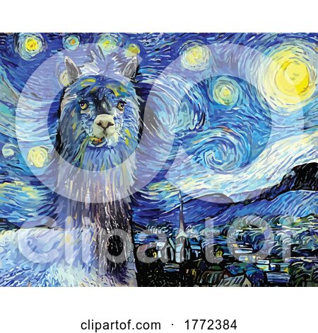 Van Gogh Starry Night Inspired Alpaca Painting Posters, Art Prints