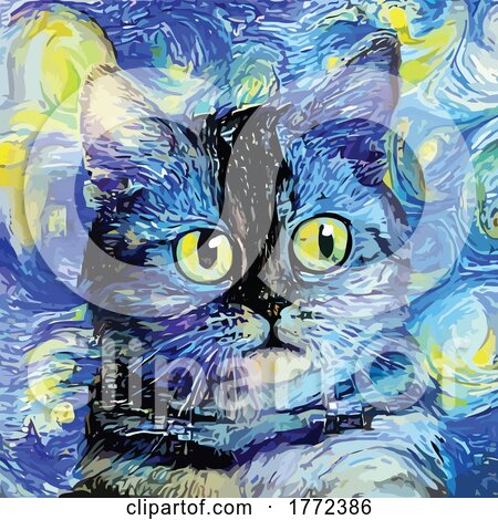 Van Gogh Styled Cat Painting Posters, Art Prints