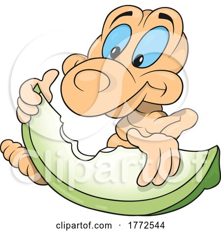 Cartoon Worm Eating an Apple Slice by dero