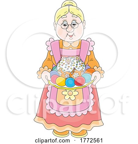 Cartoon Granny with an Easter Cake by Alex Bannykh