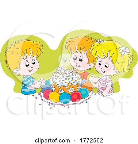 Cartoon Children with an Easter Cake by Alex Bannykh