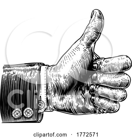 Thumbs up Hand Sign Retro Vintage Woodcut by AtStockIllustration
