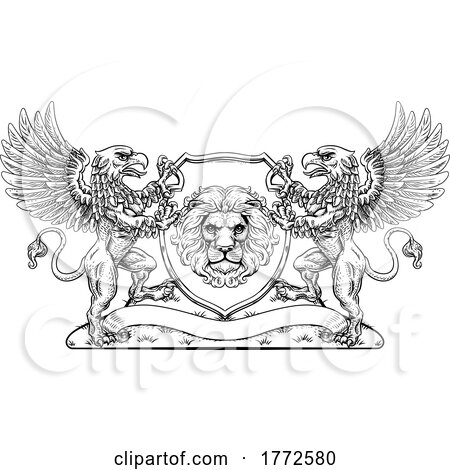 Coat of Arms Lion Griffin or Griffon Crest Shield by AtStockIllustration