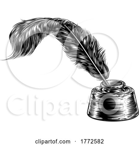 Quill Pen Feather and Inkwell by AtStockIllustration
