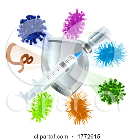 Vaccine Syringe and Vial Shield Medical Concept by AtStockIllustration