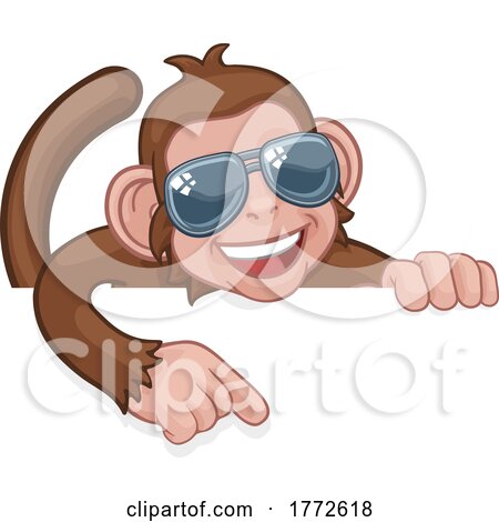 Monkey Sunglasses Cartoon Animal Pointing at Sign by AtStockIllustration