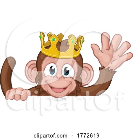 Monkey King Crown Cartoon Animal Sign Waving by AtStockIllustration