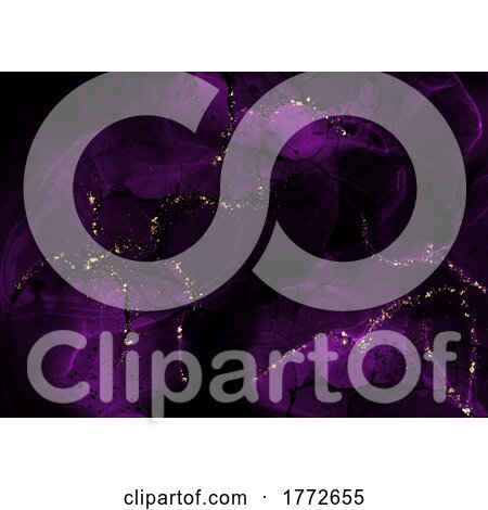 Dark Purple Alcohol Ink Background with Gold Glitter by KJ Pargeter