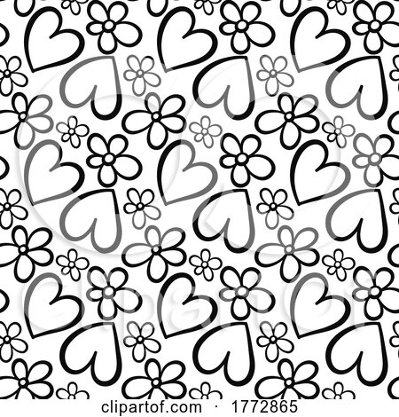 Black and White Floral Heart Background by Prawny