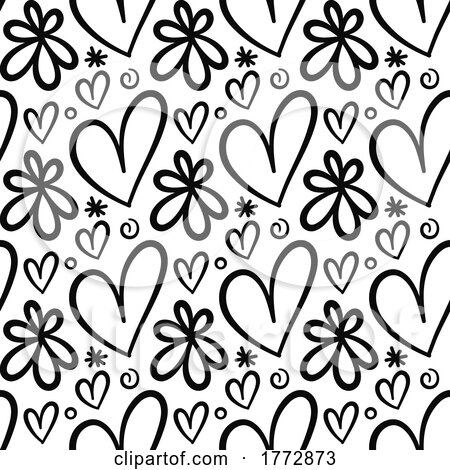 Black and White Floral Heart Background by Prawny