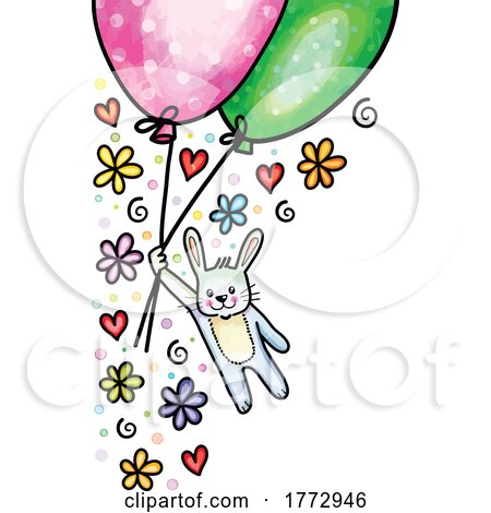 Doodled Watercolor Easter Bunny and Balloons by Prawny