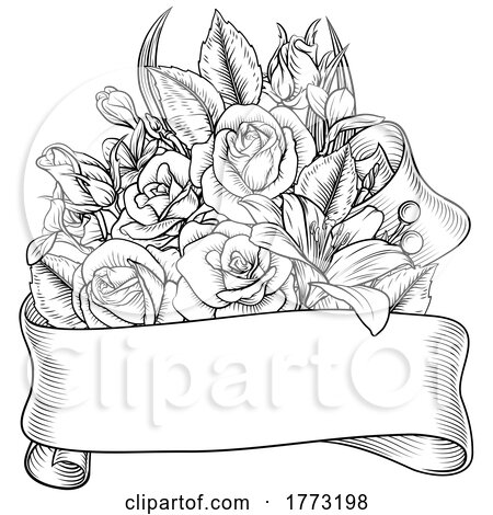 Flowers Floral Rose Bouquet Scroll Funeral Wedding by AtStockIllustration