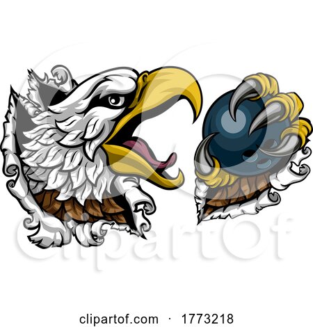 Bald Eagle Hawk Ripping Bowling Ball Mascot by AtStockIllustration