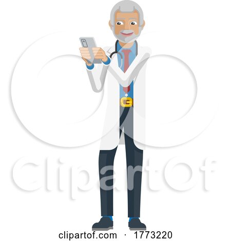 Doctor Holding Mobile Phone Cartoon Character by AtStockIllustration