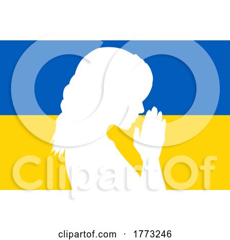 Silhouette of a Female Praying on Ukraine Flag by KJ Pargeter