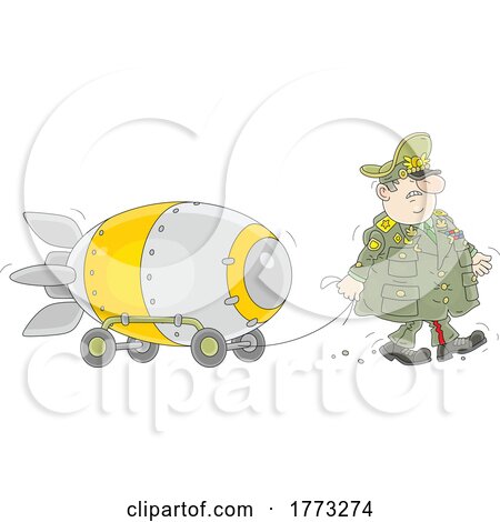 Cartoon Army General Pulling an Atomic Bomb by Alex Bannykh
