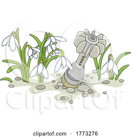 Cartoon Missile in the Ground and Snowdrop Flowers by Alex Bannykh