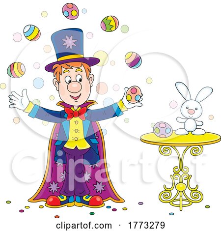 Cartoon Magician Juggling Easter Eggs by Alex Bannykh