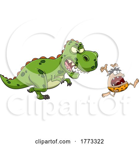 Cartoon Caveman Running from a Dinosaur by Hit Toon