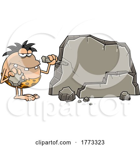 Cartoon Caveman Chiseling on a Rock by Hit Toon