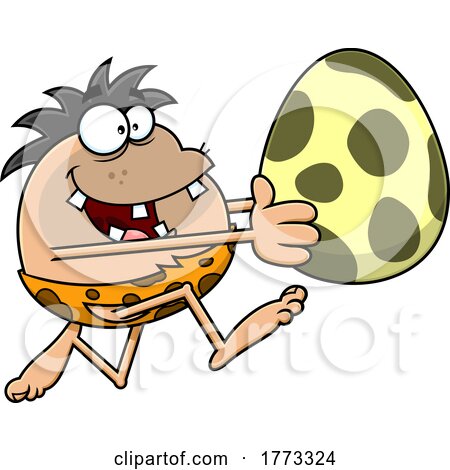 Cartoon Caveman Running with a Dinosaur Egg by Hit Toon