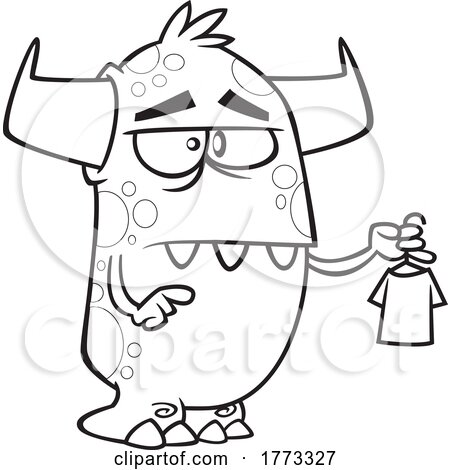 Cartoon Black and White Monster Holding a Tiny Shirt by toonaday