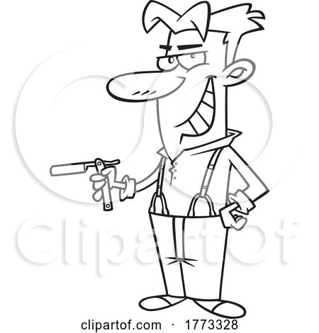 Cartoon Black and White Sweeney Todd the Demon Barber Holding a Straight Razor by toonaday