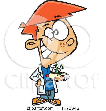 Cartoon Biology Boy Holding a Plant by toonaday