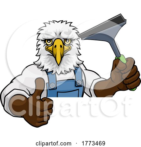 Eagle Car or Window Cleaner Holding Squeegee by AtStockIllustration