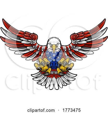American Flag Bald Eagle Mascot Cartoon Claws Posters, Art Prints