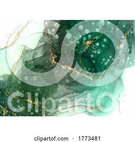 Jade Green Hand Painted Alcohol Ink Background with Glitter Elements by KJ Pargeter