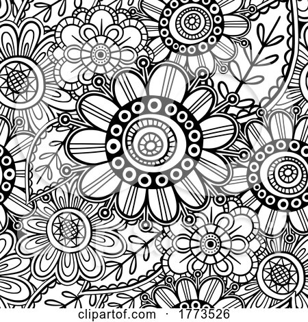 Black and White Seamless Floral Background by Prawny