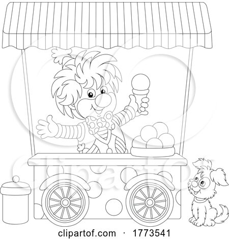 Cartoon Black and White Puppy by a Clown Ice Cream Vendor by Alex Bannykh