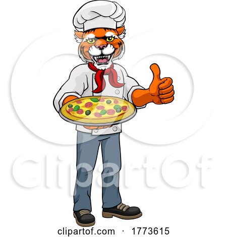 Tiger Pizza Chef Cartoon Restaurant Mascot by AtStockIllustration