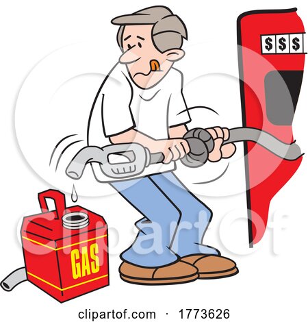 Cartoon Man Adding Just a Drop to a Gas Can by Johnny Sajem