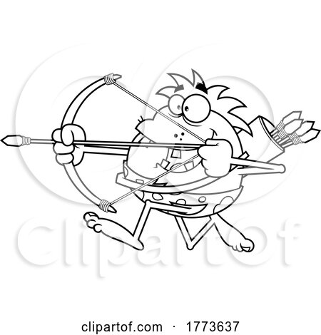 Cartoon Black and White Caveman Shooting an Arrow by Hit Toon
