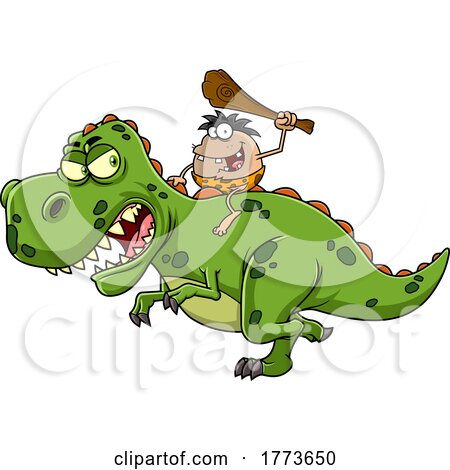 Cartoon Caveman Riding a Pet Dinosaur by Hit Toon