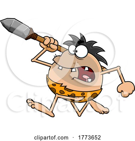 Cartoon Caveman Throwing a Hunting Spear by Hit Toon